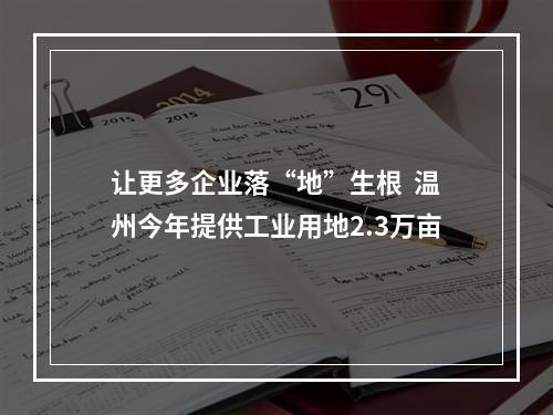 让更多企业落“地”生根  温州今年提供工业用地2.3万亩