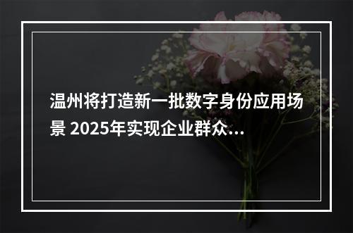 温州将打造新一批数字身份应用场景 2025年实现企业群众“码上通办、码上通行”