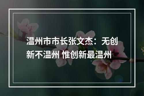 温州市市长张文杰：无创新不温州 惟创新最温州
