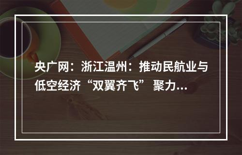 央广网：浙江温州：推动民航业与低空经济“双翼齐飞” 聚力共建“天空之城