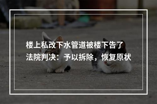 楼上私改下水管道被楼下告了 法院判决：予以拆除，恢复原状