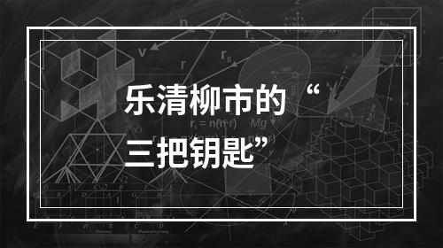 乐清柳市的“三把钥匙”