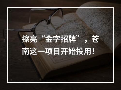 擦亮“金字招牌”，苍南这一项目开始投用！