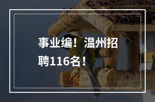事业编！温州招聘116名！