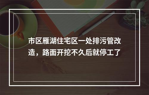 市区雁湖住宅区一处排污管改造，路面开挖不久后就停工了