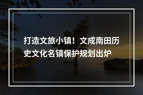 打造文旅小镇！文成南田历史文化名镇保护规划出炉