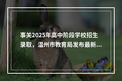 事关2025年高中阶段学校招生录取，温州市教育局发布最新通知！
