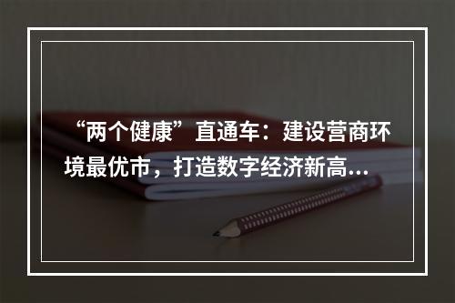 “两个健康”直通车：建设营商环境最优市，打造数字经济新高地！