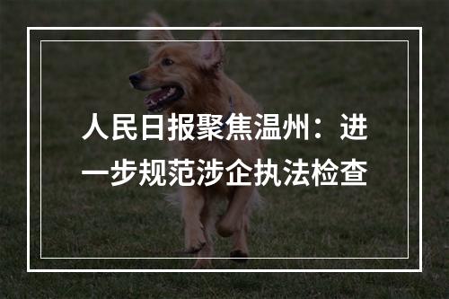 人民日报聚焦温州：进一步规范涉企执法检查