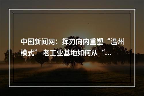 中国新闻网：挥刃向内重塑“温州模式” 老工业基地如何从“新”出发？