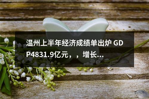 温州上半年经济成绩单出炉 GDP4831.9亿元，，增长6.0%！