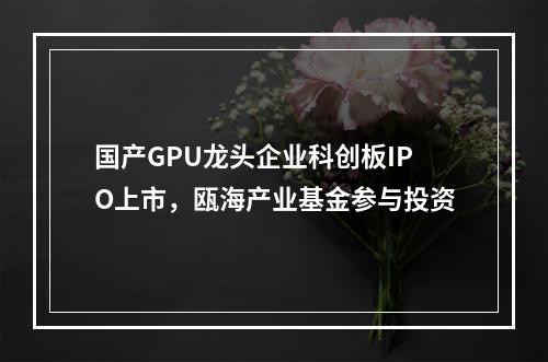 国产GPU龙头企业科创板IPO上市，瓯海产业基金参与投资