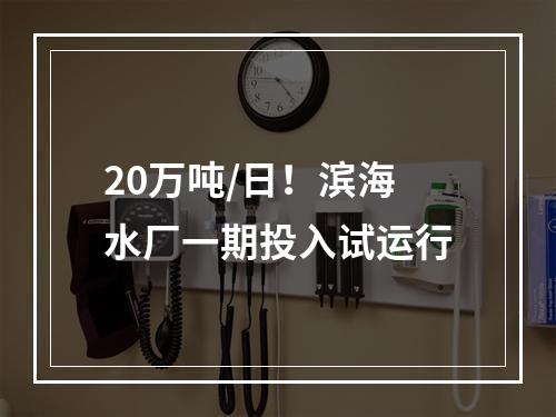 20万吨/日！滨海水厂一期投入试运行