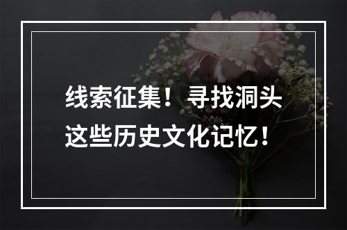 线索征集！寻找洞头这些历史文化记忆！