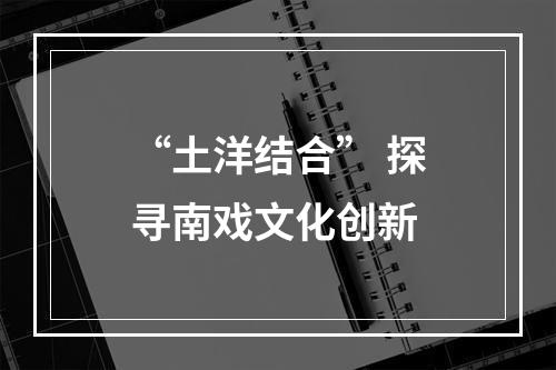“土洋结合” 探寻南戏文化创新
