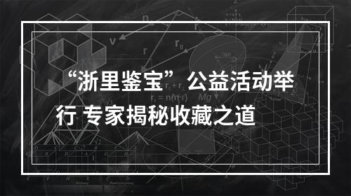 “浙里鉴宝”公益活动举行 专家揭秘收藏之道