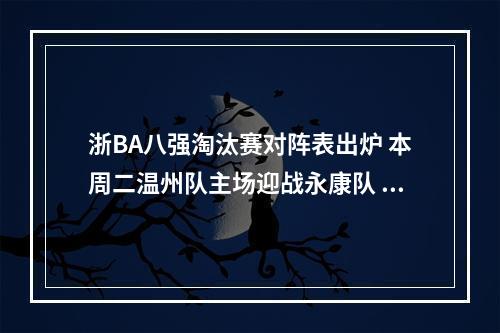 浙BA八强淘汰赛对阵表出炉 本周二温州队主场迎战永康队 本周三苍南队客场挑战杭州队