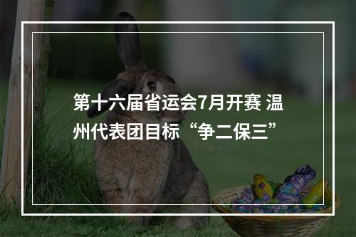 第十六届省运会7月开赛 温州代表团目标“争二保三”