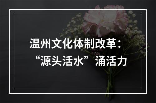 温州文化体制改革：“源头活水”涌活力