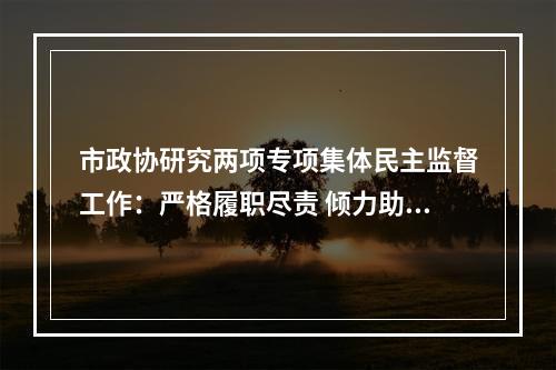 市政协研究两项专项集体民主监督工作：严格履职尽责 倾力助推落实
