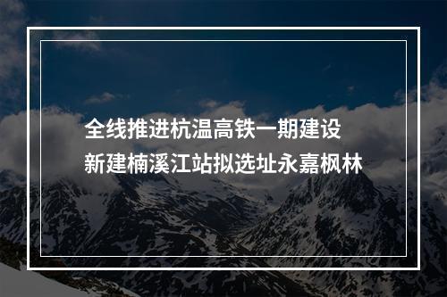 全线推进杭温高铁一期建设 新建楠溪江站拟选址永嘉枫林