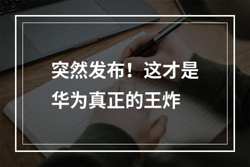突然发布！这才是华为真正的王炸