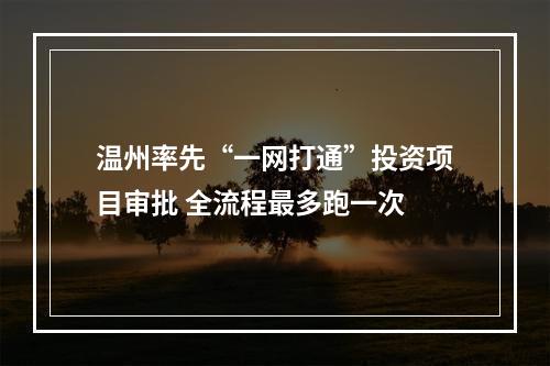 温州率先“一网打通”投资项目审批 全流程最多跑一次