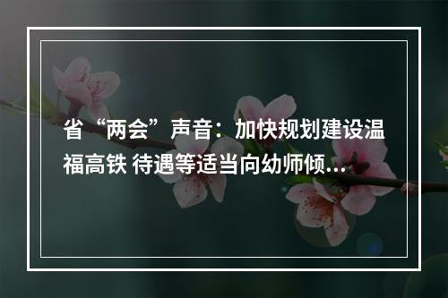 省“两会”声音：加快规划建设温福高铁 待遇等适当向幼师倾斜