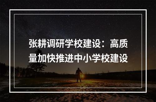 张耕调研学校建设：高质量加快推进中小学校建设