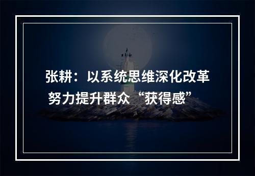 张耕：以系统思维深化改革 努力提升群众“获得感”