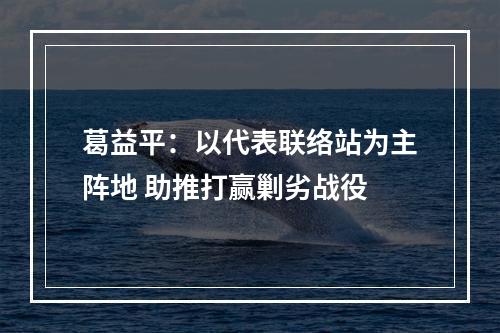 葛益平：以代表联络站为主阵地 助推打赢剿劣战役