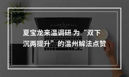 夏宝龙来温调研 为“双下沉两提升”的温州解法点赞