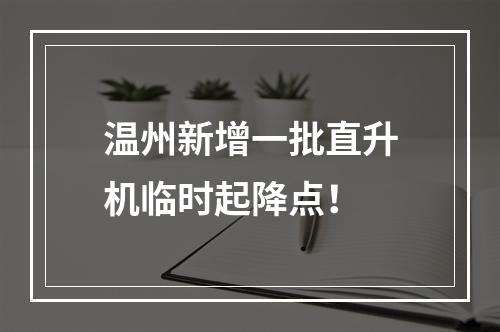 温州新增一批直升机临时起降点！