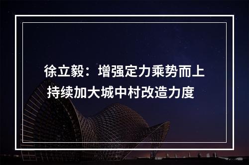 徐立毅：增强定力乘势而上 持续加大城中村改造力度