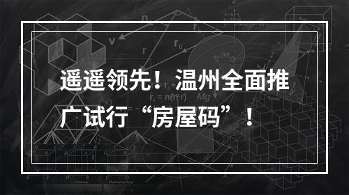 遥遥领先！温州全面推广试行“房屋码”！