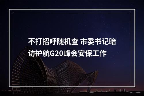 不打招呼随机查 市委书记暗访护航G20峰会安保工作