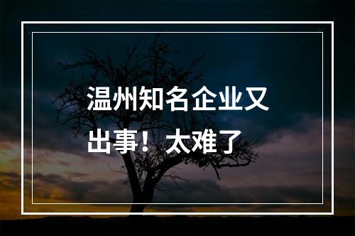 温州知名企业又出事！太难了