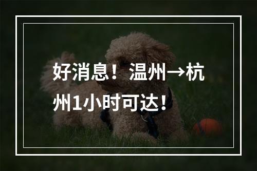 好消息！温州→杭州1小时可达！