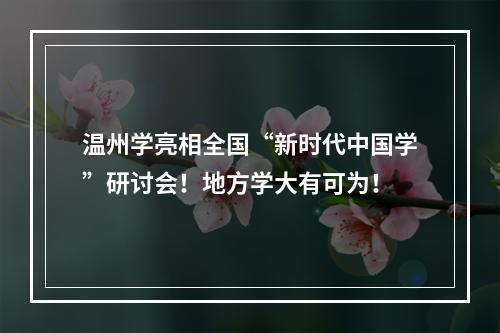 温州学亮相全国“新时代中国学”研讨会！地方学大有可为！