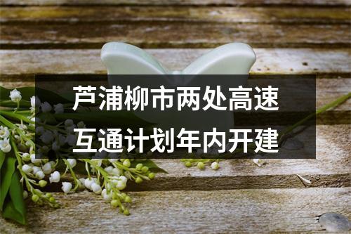 芦浦柳市两处高速互通计划年内开建