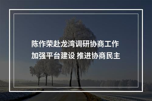 陈作荣赴龙湾调研协商工作 加强平台建设 推进协商民主