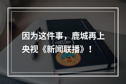 因为这件事，鹿城再上央视《新闻联播》！