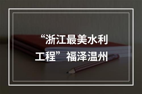 “浙江最美水利工程”福泽温州