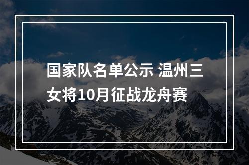 国家队名单公示 温州三女将10月征战龙舟赛
