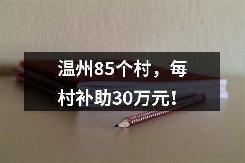 温州85个村，每村补助30万元！