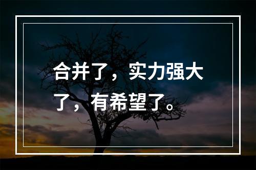 合并了，实力强大了，有希望了。