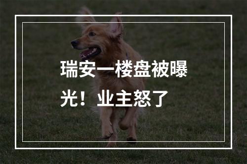 瑞安一楼盘被曝光！业主怒了