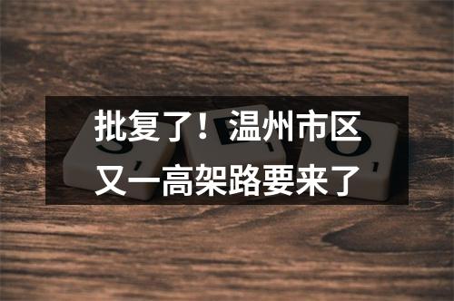 批复了！温州市区又一高架路要来了