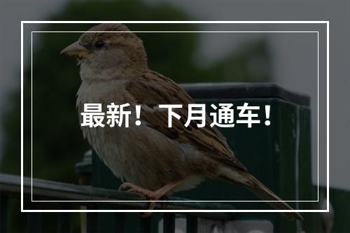 最新！下月通车！