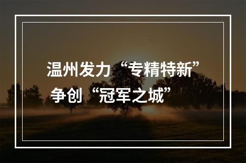 温州发力“专精特新” 争创“冠军之城”